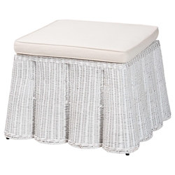 bali & pari Palm Bohemian White Scallop Rattan Ottoman